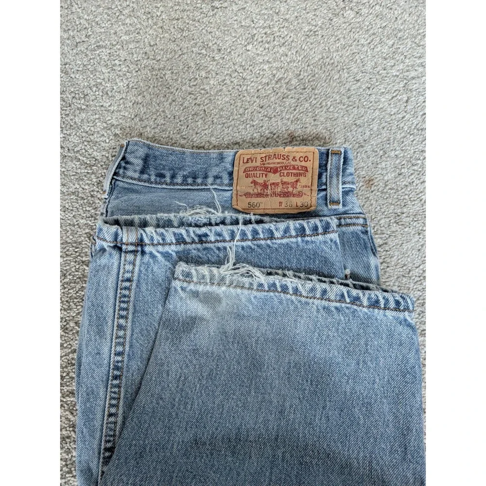 Levi's 505 Regular Fit Jeans Mens 36x32 Cotton Light Blue Faded Distressed Y2K